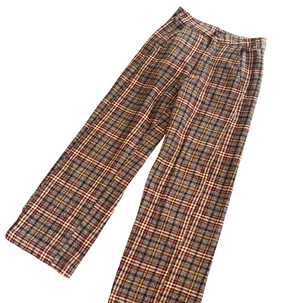 Free People Plaid High Waisted Trousers Shape up Wideleg Brown 4